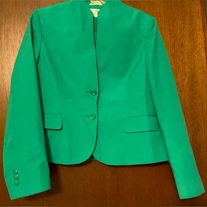 Petite by Domino Vtg Women's Green Blazer Sz-14P Long Sleeve Straight Fit Lined